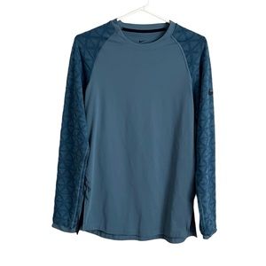 Nike Pro Teal Long Sleeve Running Shirt Crew Neck Pattern Sleeve Athletic Small